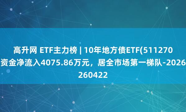 高升网 ETF主力榜 | 10年地方债ETF(511270)主力资金净流入4075.86万元，居全市场第一梯队-20260422