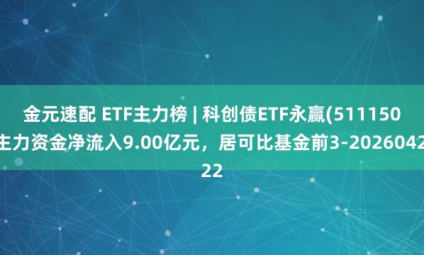 金元速配 ETF主力榜 | 科创债ETF永赢(511150)主力资金净流入9.00亿元，居可比基金前3-20260422